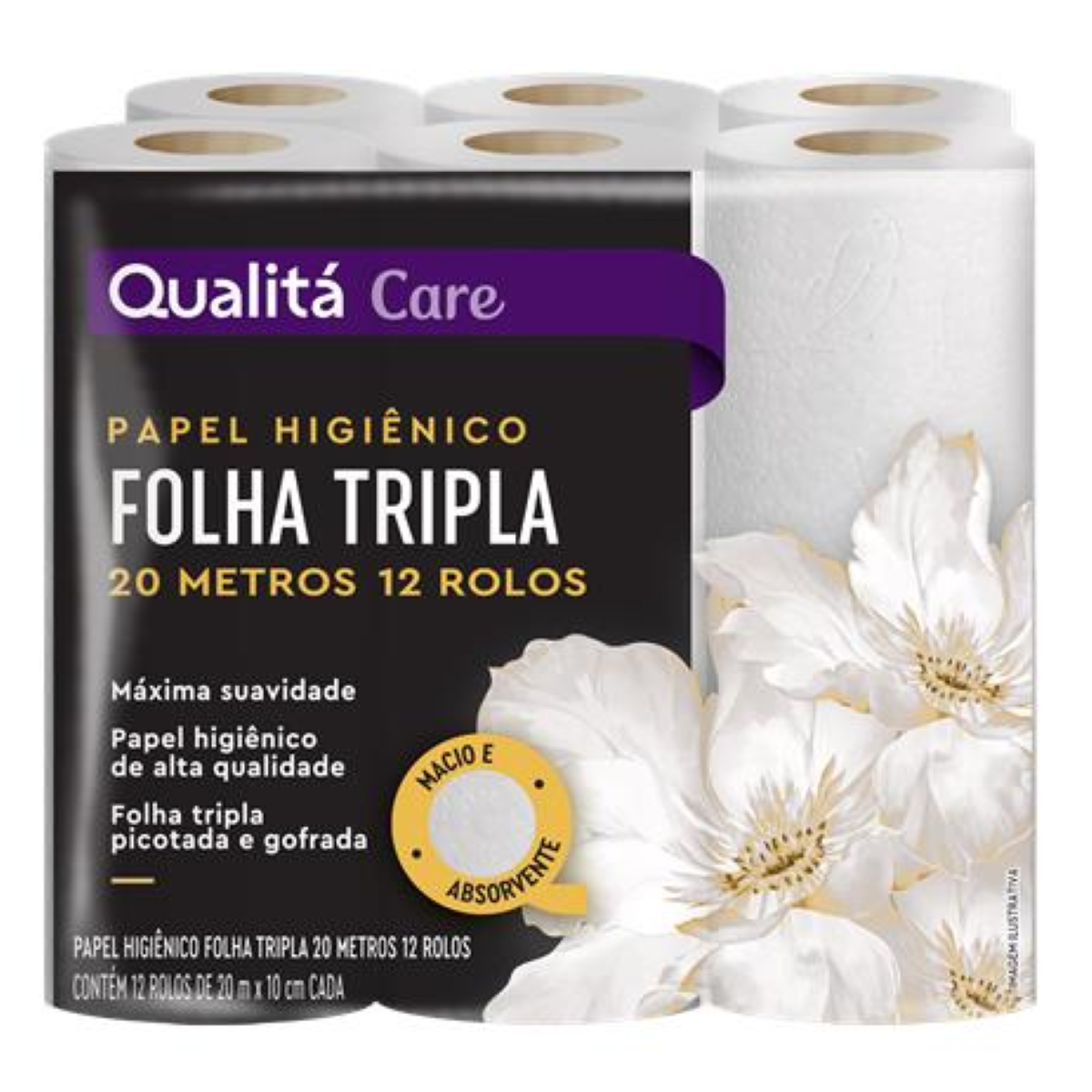 Papel Higiênico Folha Tripla Qualitá Premium 20m Pacote 12 Unidades