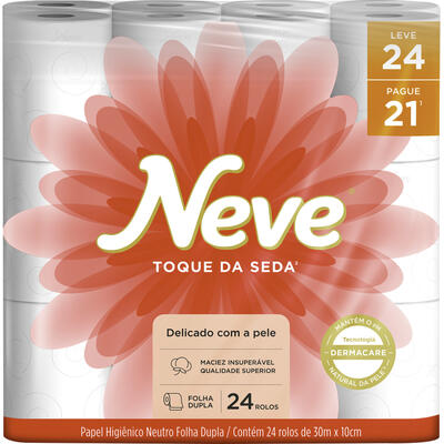 Papel Higiênico Neve Toque de Seda Leve 24 Rolos Pague 21 Rolos
