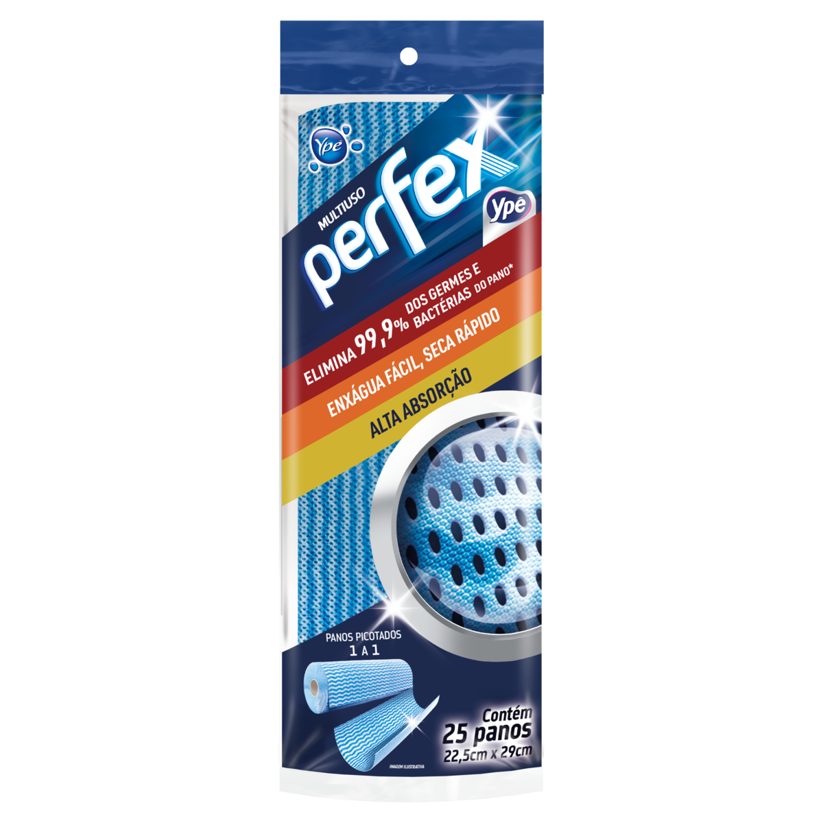 Pano Multiuso com Picote em Rolo Azul Perfex 25 Unidades