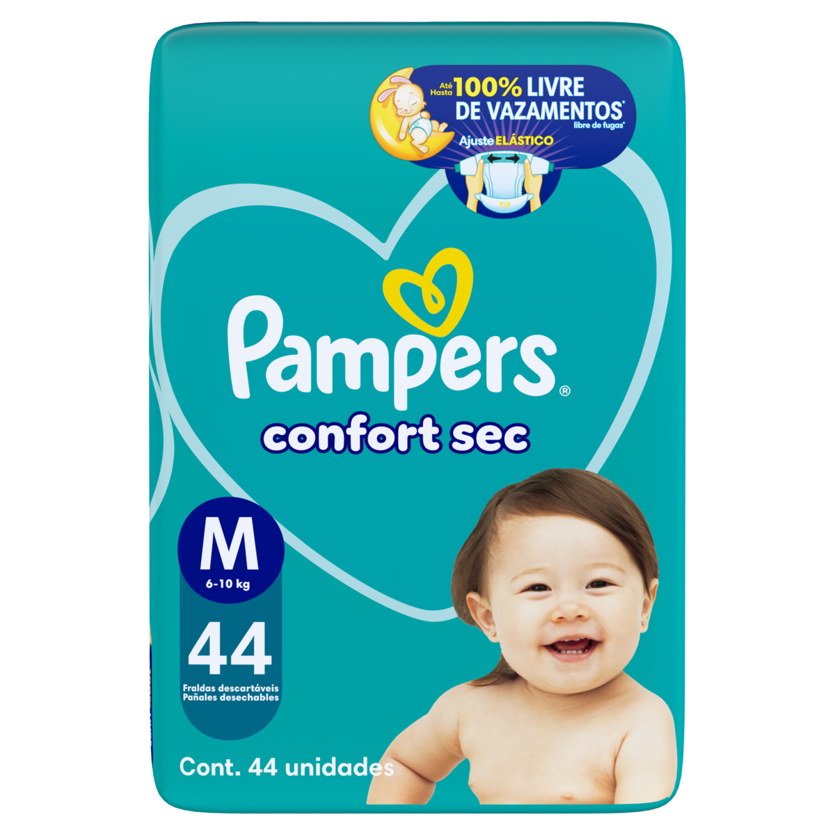 Fralda Descartável Infantil Pampers Confort Sec M Pacote 44 Unidades
