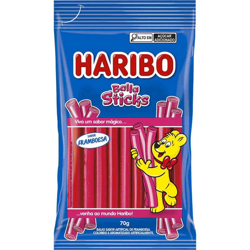 Bala de Gelatina Haribo Sticks Framboesa 70g