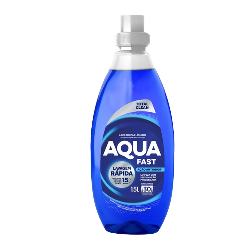 Lava-roupas Aquafast Líquido Ciclo Rápido Total Clean Ação Antiodor 1,5l