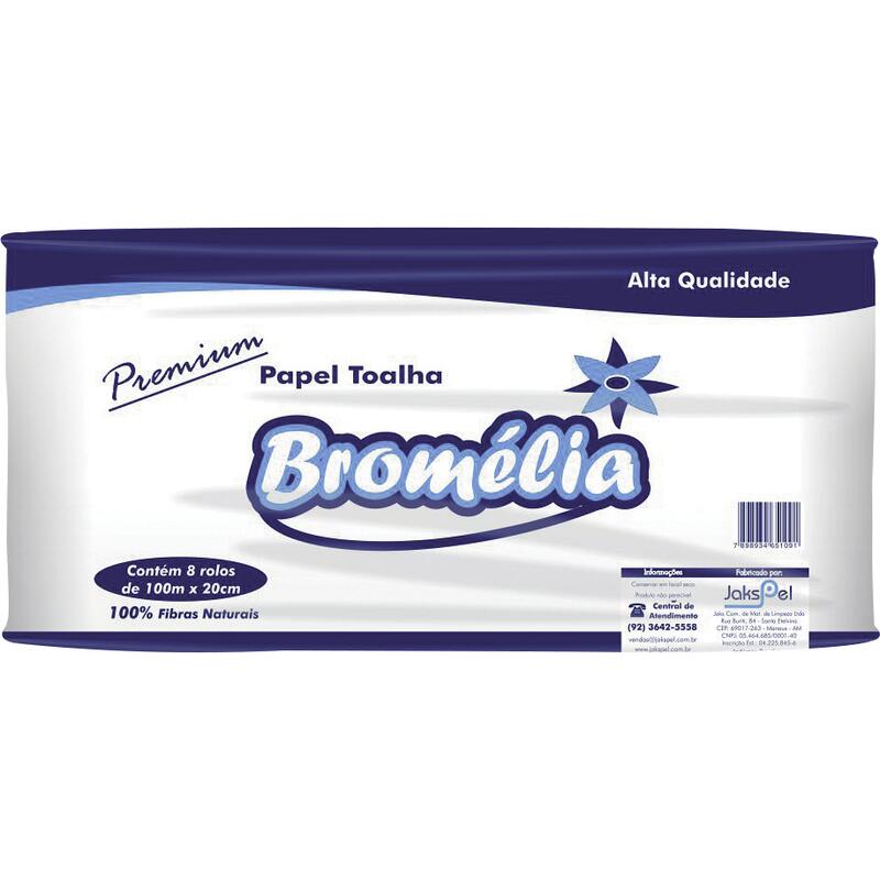 Toalha de Papel Bromélia Branca 100m x 20cm 8 rolos
