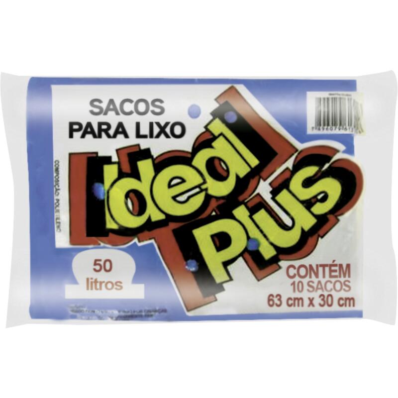 Saco para Lixo Ideal Plus Azul - 50L 10 un