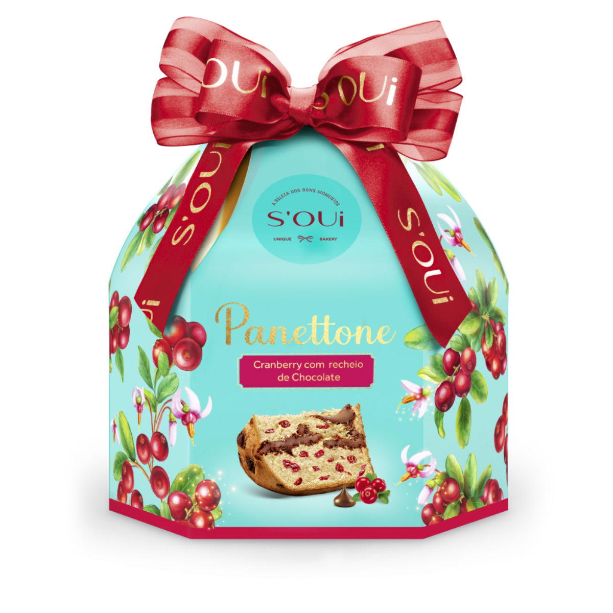 Panettone de Cranberry com Recheio de Chocolate Soui 500g
