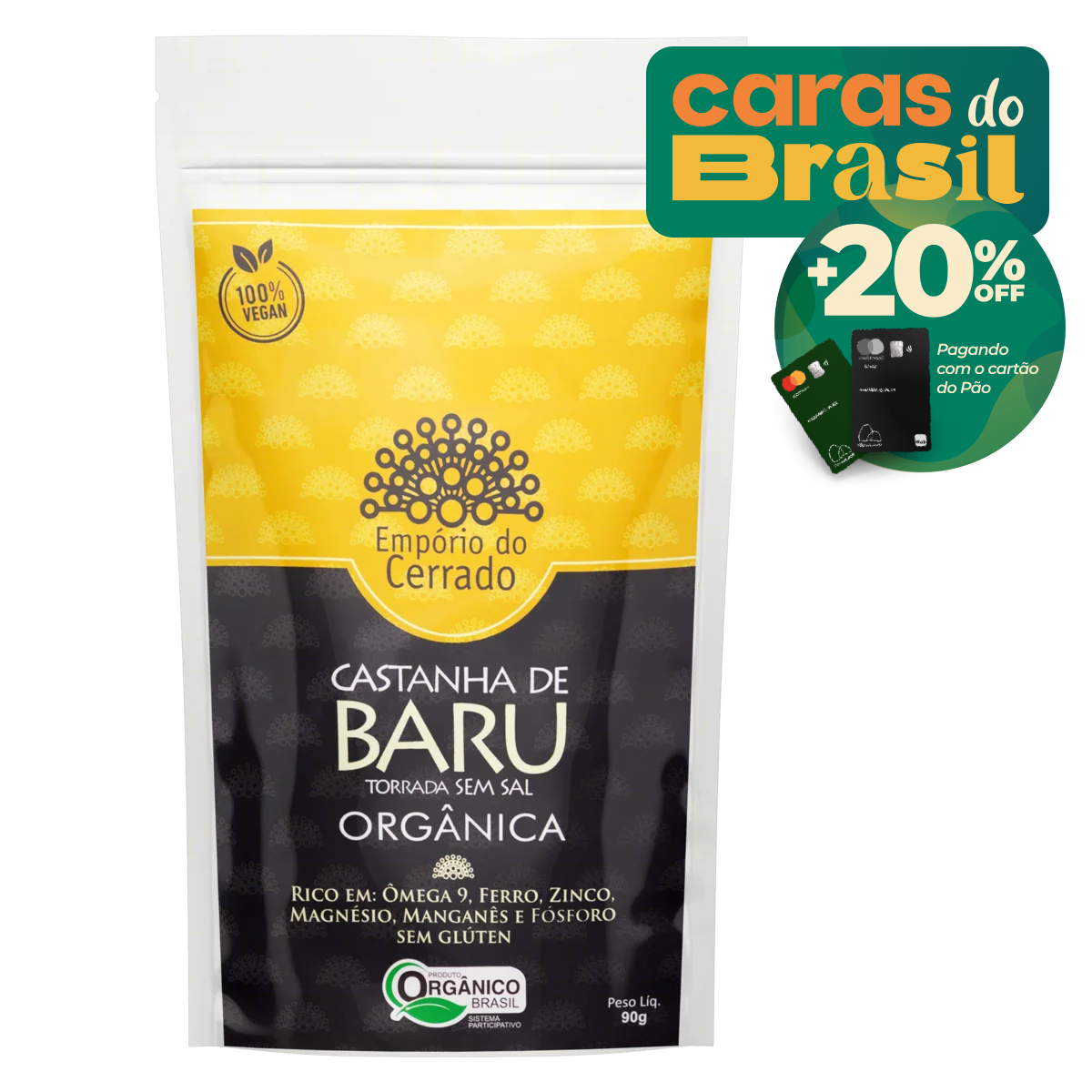 Castanha-de-Baru Torrada sem Sal Orgânica Empório do Cerrado Pouch 90g