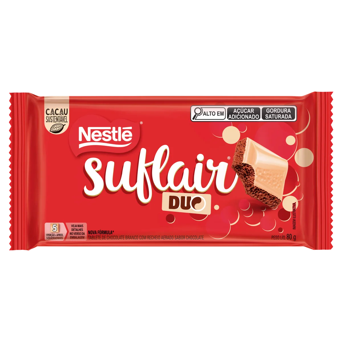 Chocolate ao Leite Aerado e Branco Suflair Duo 80g