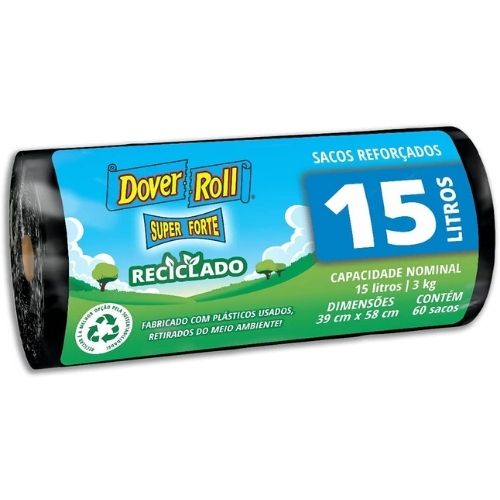 Saco Para Lixo Dover Roll Preto Com 60 Unidades 15l