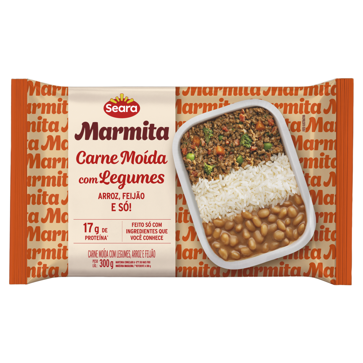 Marmita Carne Moída com Legumes, Arroz e Feijão Seara Pacote 300g