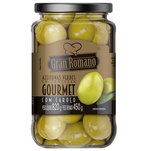 Azeitona Verde Com Caroço Gran Romano Gourmet 450g