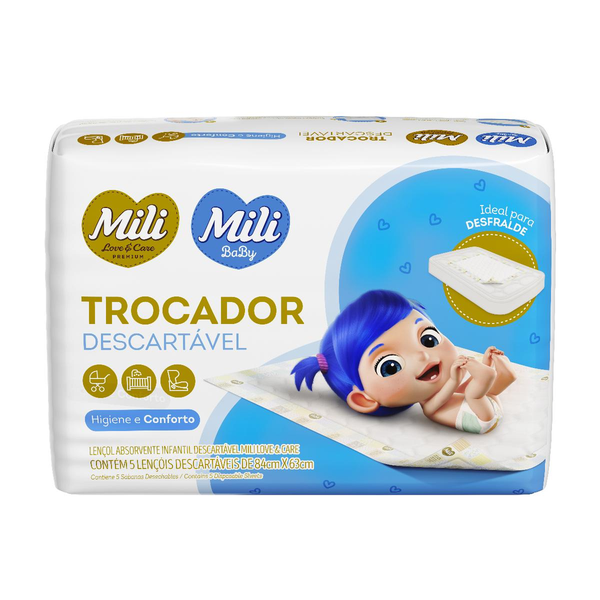 Lençol Absorvente Mili Infantil Love E Care Com 5 Unidades 85x64cm