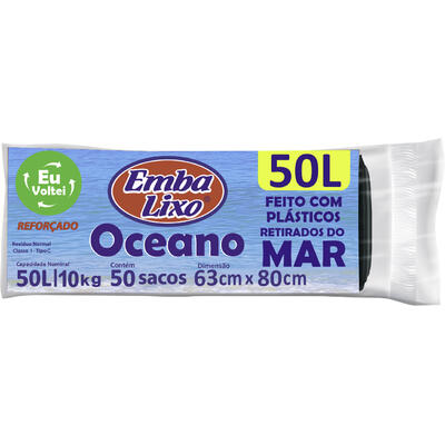 Saco de Lixo EMBALIXO Oceano Reforçado 50 Litros com 50 Unidades