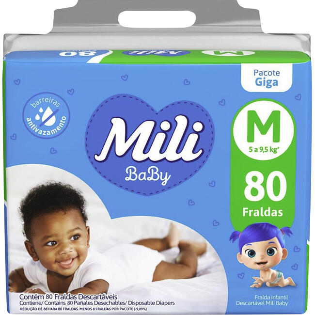 Fralda Descartável Mili Baby Giga M 80 un