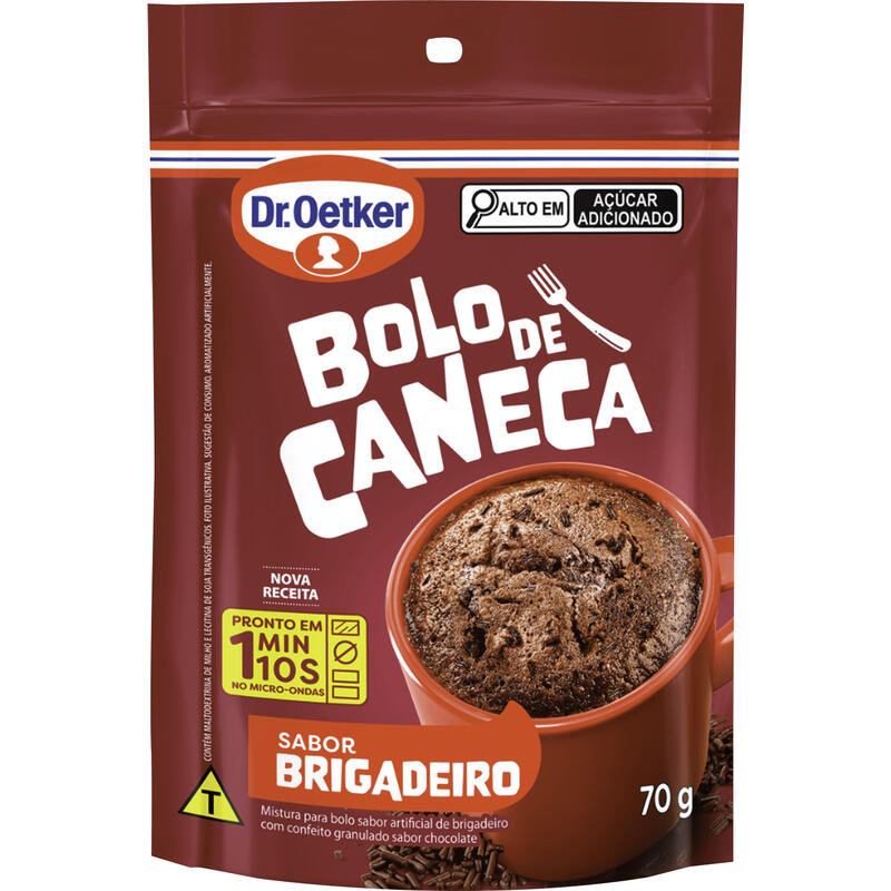 Dr. Oetker Bolo de Caneca Sabor Brigadeiro, Mistura Pronta para Massa, Rápido Preparo, Pronto em Apenas 1 Minuto e 10 Segundos, Snacks ou Lanches Doces, 70g