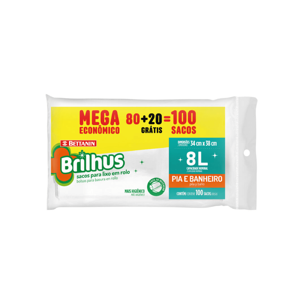 Saco para Lixo Pia e Banheiro Mega Econômico 8L Brilhus 50 Unidades