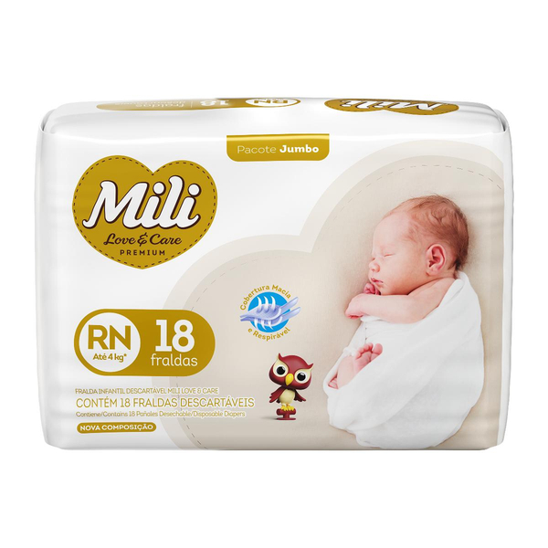Fralda Mili Love & Care Tamanho RN 18 unidades