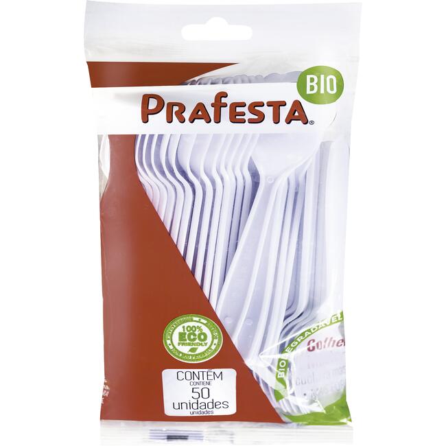 Colher Sobremesa Biodegradável Prafesta Branca 50un