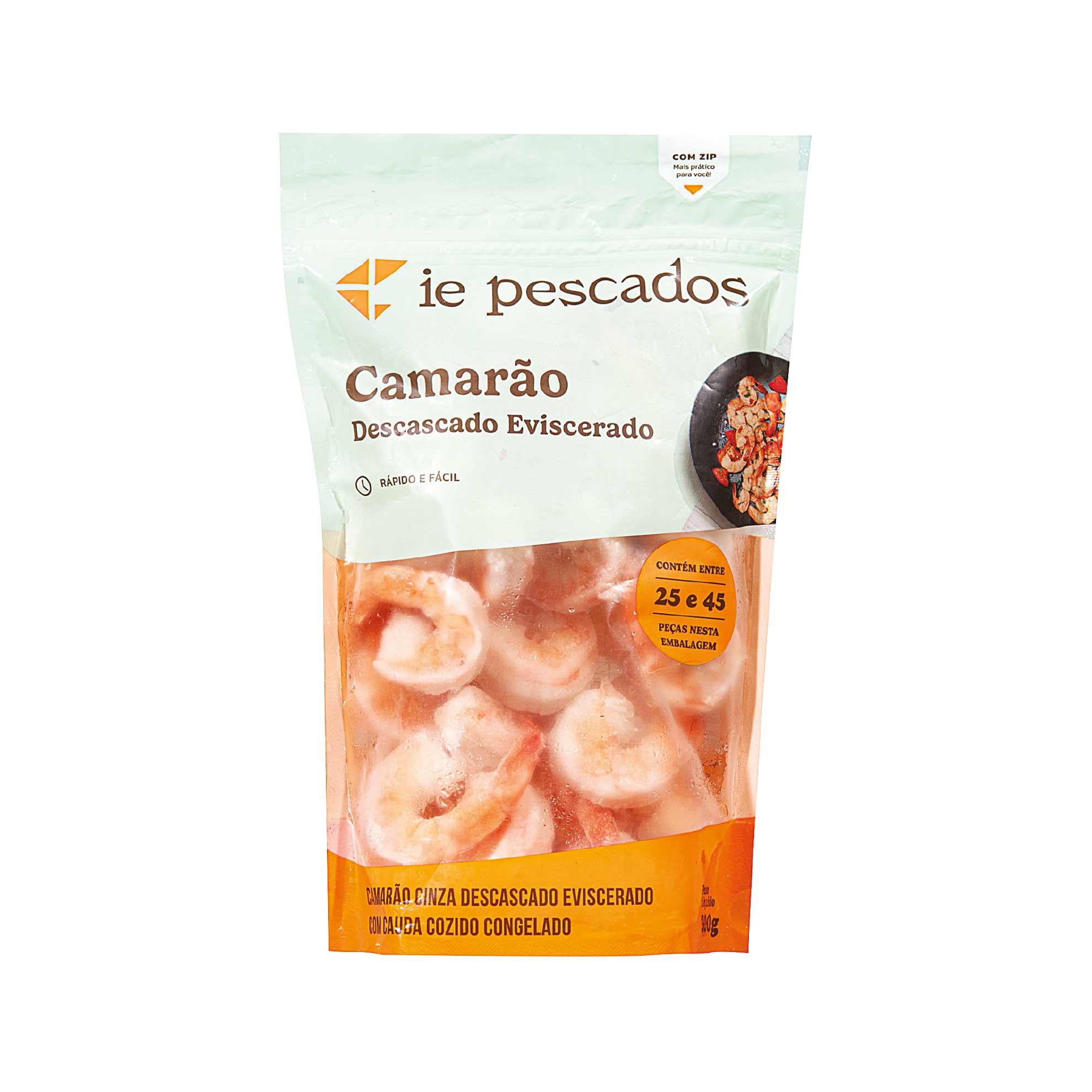 Camarão Congelado Eviscerado Descascado Médio 25/45 ie Pescados 300g
