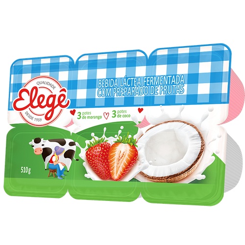 Bebida Láctea Fermentada ELEGÊ Morango e Coco 510g
