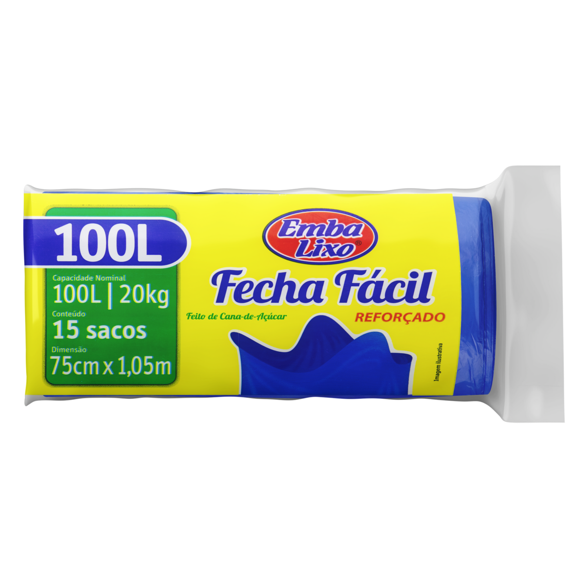 Saco de Lixo EMBALIXO Fecha Fácil Reforçado 100 Litros com 15 Unidades