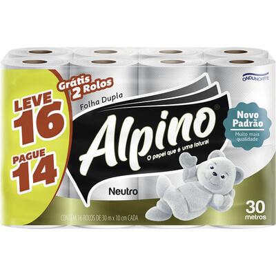 Papel Higiênico Alpino Folha Dupla - 30m 16 rolos
