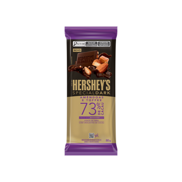 Chocolate Amargo 73% Cacau Amêndoas e Toffee Hershey's Special Dark Pacote 80g