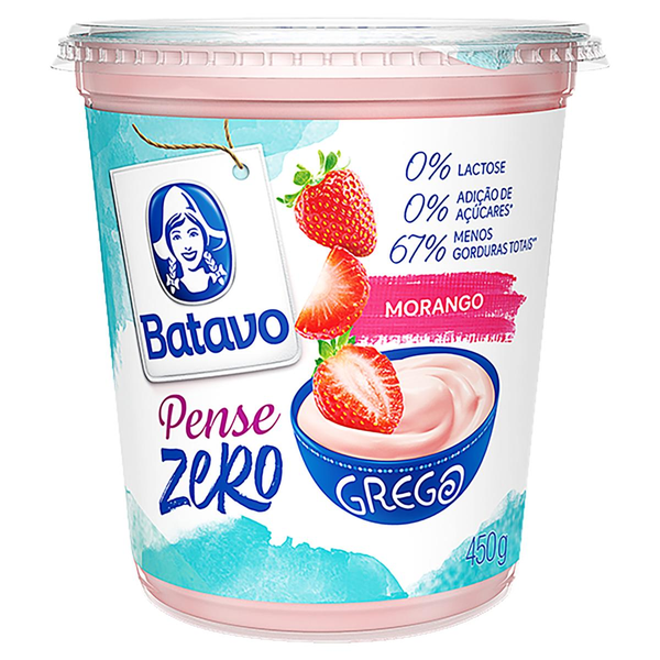 Iogurte Batavo Grego Pense Zero Morango 500g