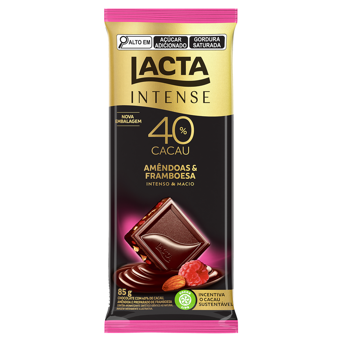 Chocolate Lacta 85g - Intense Nuts - 40% Cacau - Amêndoas e Framboesa