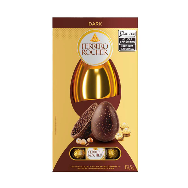 Ovo de Páscoa Dark com Pedaços de Avelãs e Bombons Ferrero Rocher Caixa 137,5g