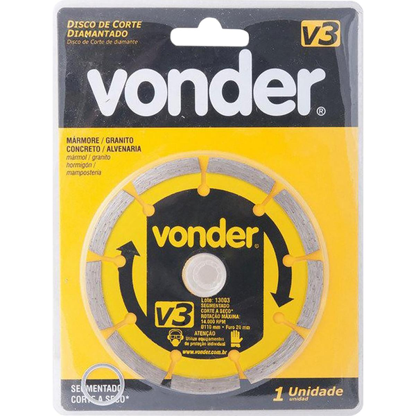 Disco Diamantado Vonder Tam. 110mm - V3 - Furo de 20mm - Ref. 1268300000