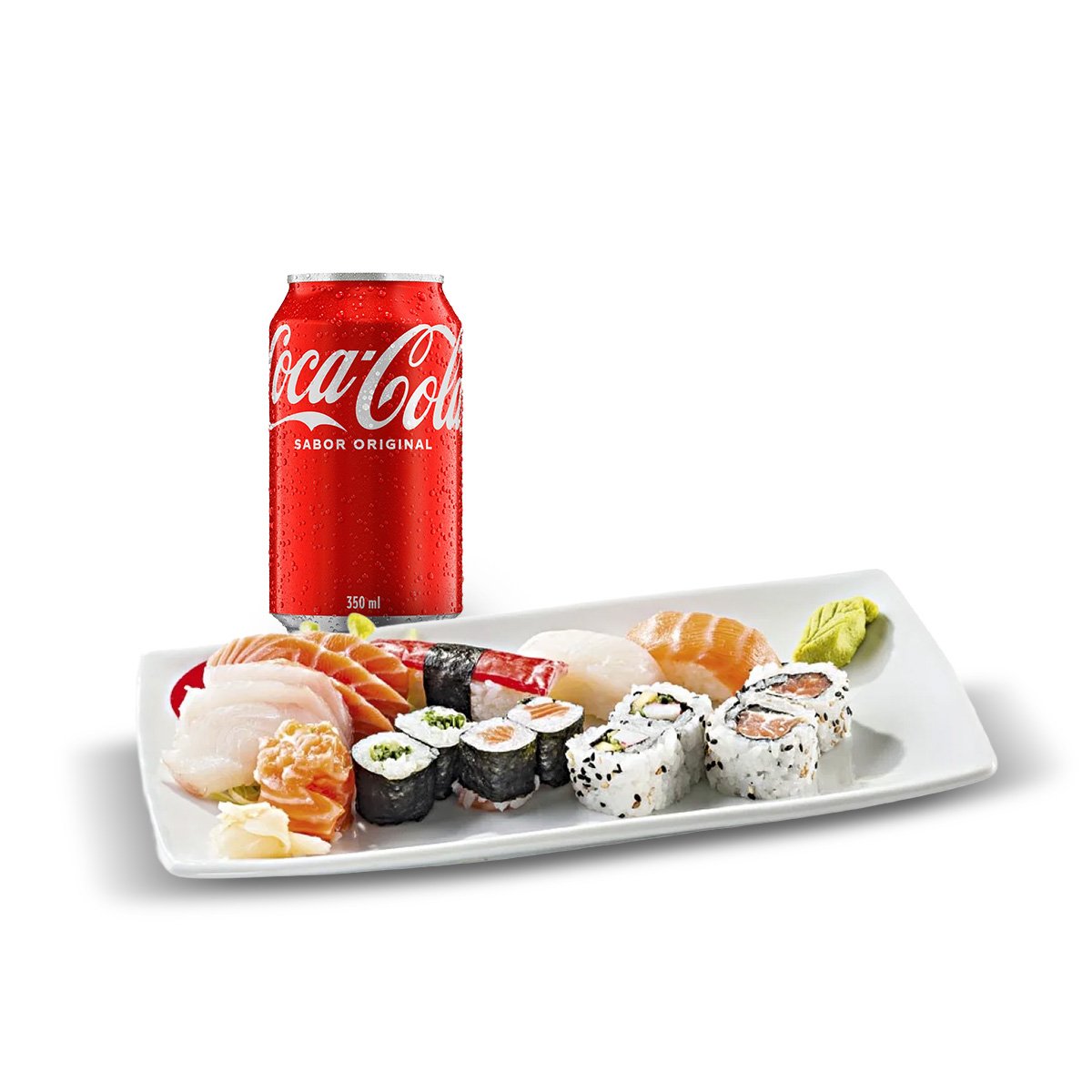 Kit Combinado Misto 16 Peças (Aprox. 350g) + Refrigerante Coca-Cola Lata 350ml