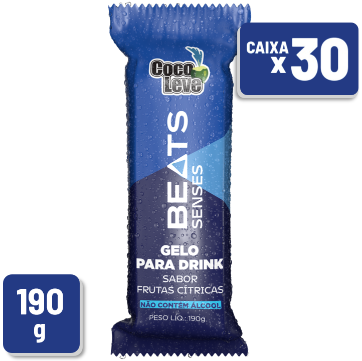 Gelo Saborizado Coco Leve Beats Senses Pacote 190g Caixa c/ 30 Un