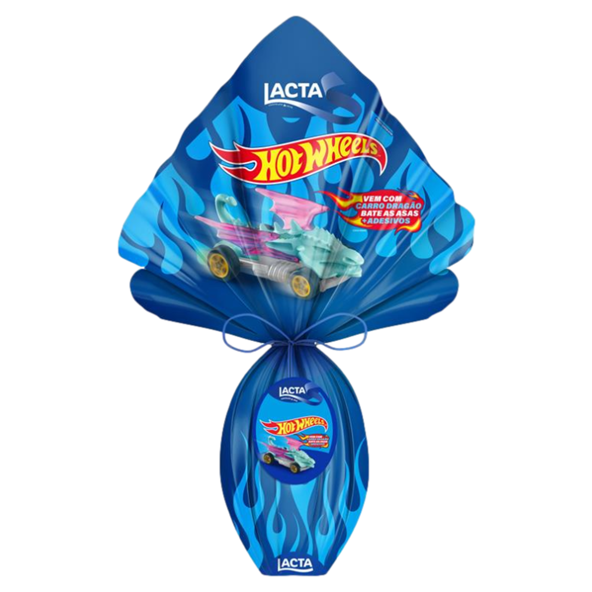 Ovo de Páscoa ao Leite Hot Wheels Lacta 166g Vem com Carro Dragão Bate as Asas e Adesivos