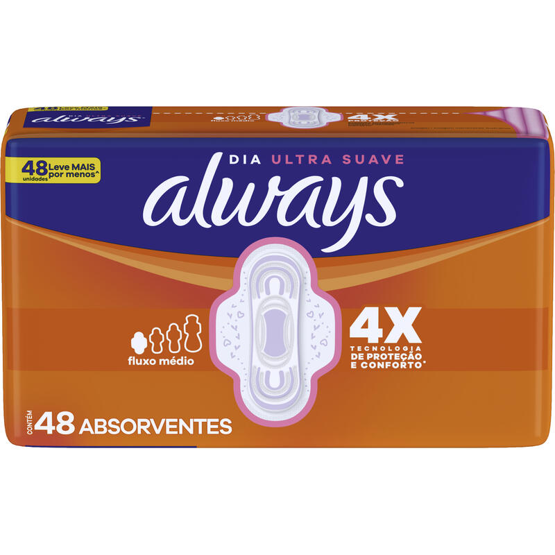 Absorvente ALWAYS Dia Ultra Suave com Abas com 48 Unidades Leve Mais Pague Menos
