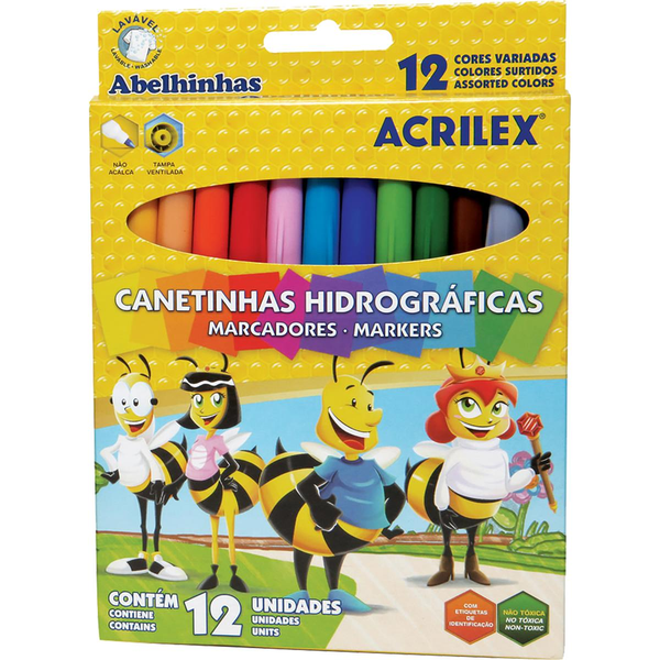 Canetinha Hidrográfica Acrilex Com 12 Cores