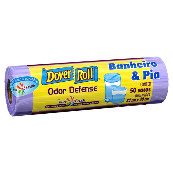 Saco para Lixo Pia e Banheiro 10l Dover Roll Odor Defense 50 Unidades