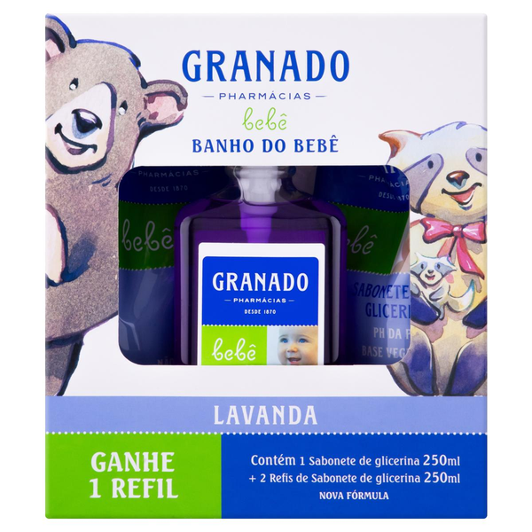Conjunto para Banho Granado 250ml - Sabonete de Glicerina + Refil - 250ml + Grátis um Refil de 250ml