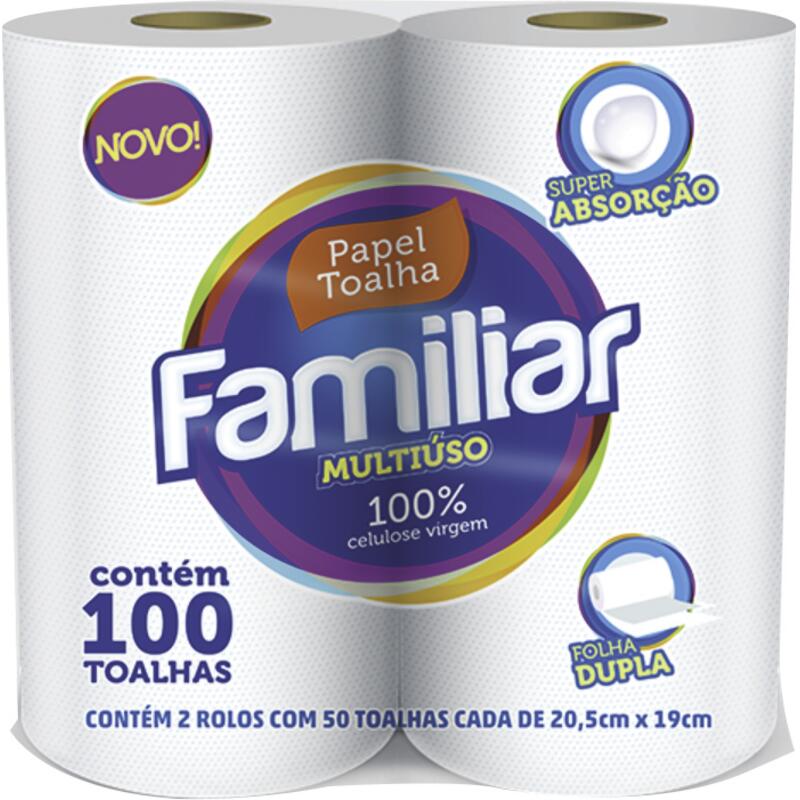 Toalha de Papel Familiar 50 folhas 2 rolos