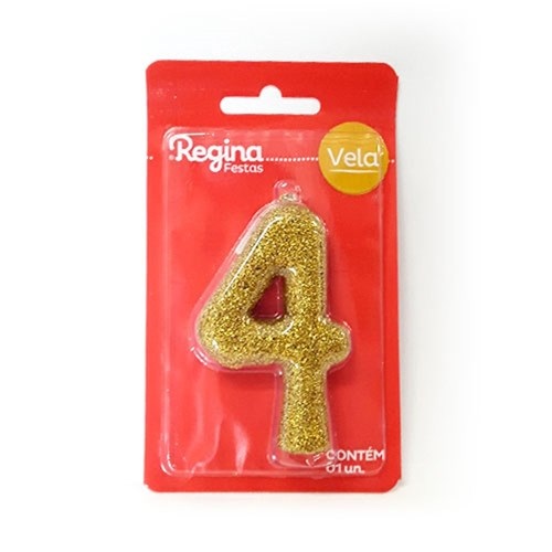 Vela De Aniversário Regina Cintilante Glitter Dourada Nº4 C/1 Un