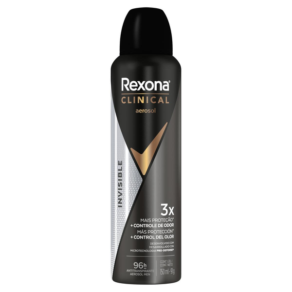 Desodorante REXONA Clinical Masculino Invisible Aerosol 150ml