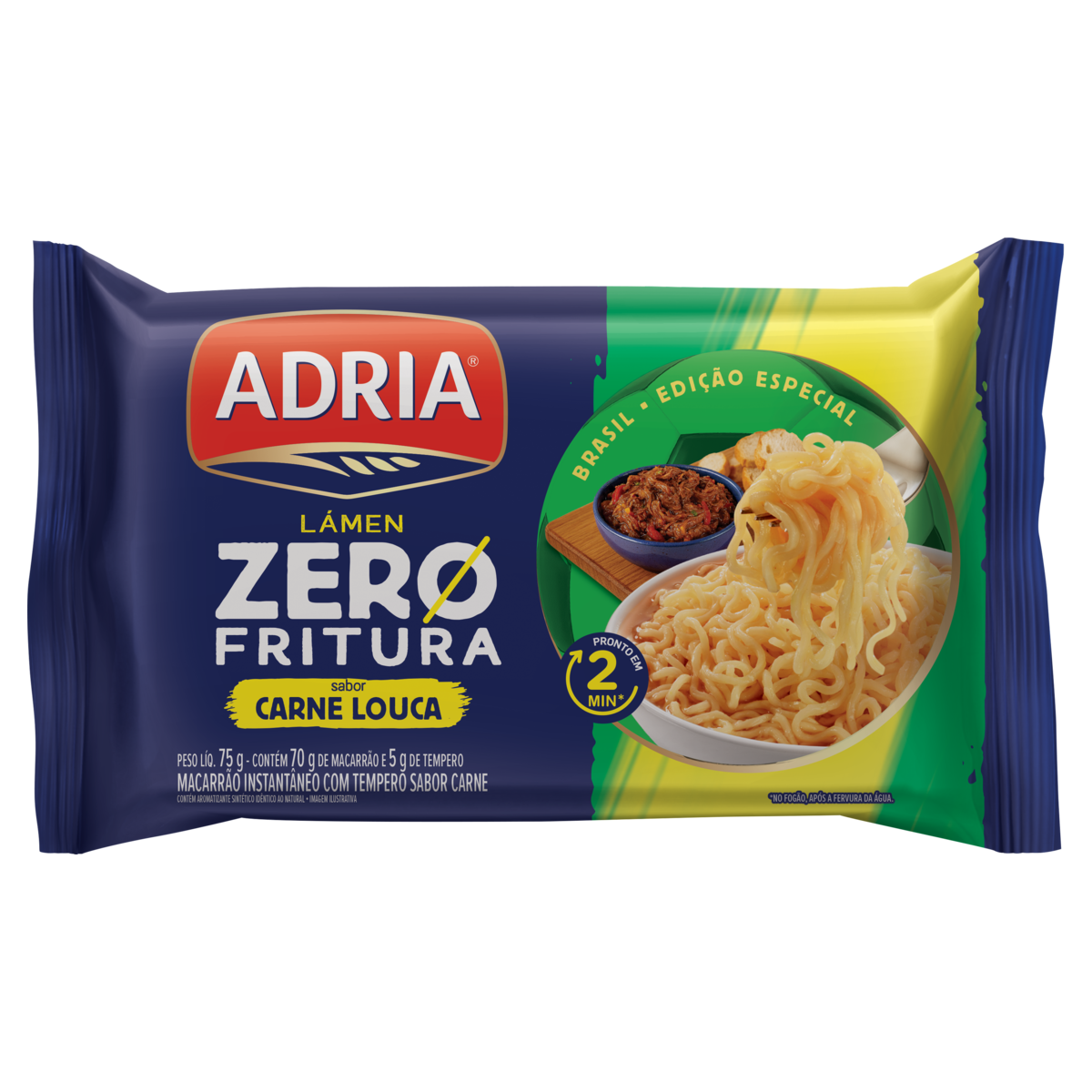 Macarrão Instantâneo Lámen Carne Louca Adria Zero Fritura Pacote 75g Edição Especial Brasil