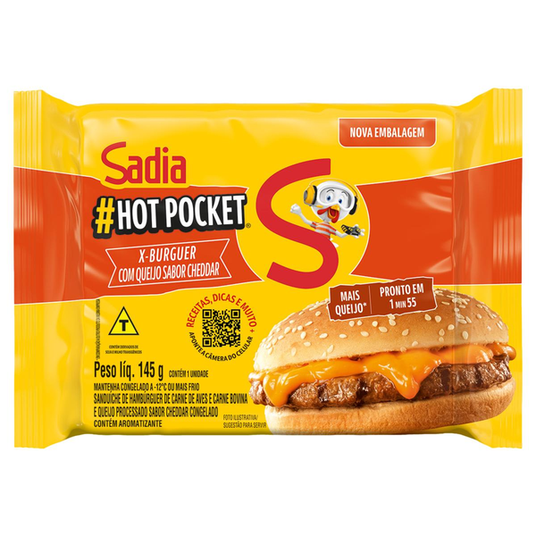 Sanduíche Congelado X-Burguer com Queijo Cheddar Sadia Hot Pocket Pacote 145g