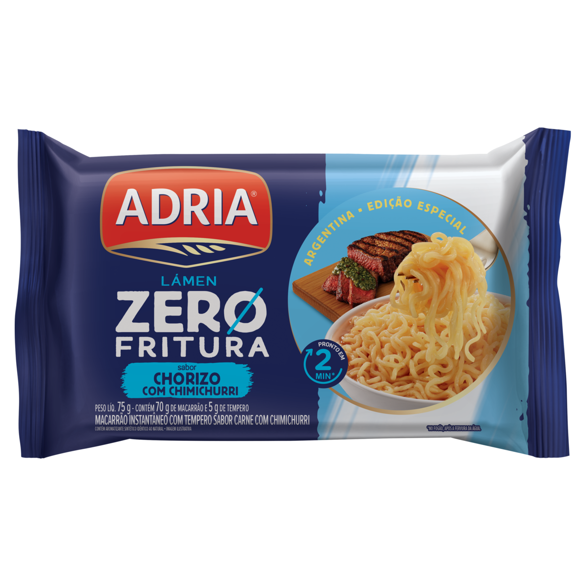 Macarrão Instantâneo Lámen Chorizo com Chimichurri Adria Zero Fritura Pacote 75g Edição Especial Argentina