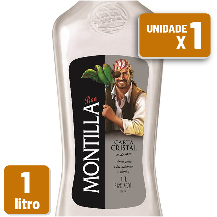 Rum Montilla Carta Cristal Garrafa Vidro 1L