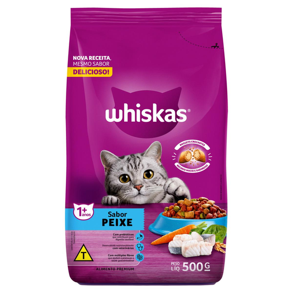 Ração Whiskas Para Gatos Peixe Com Delicrocs Pacote 500g