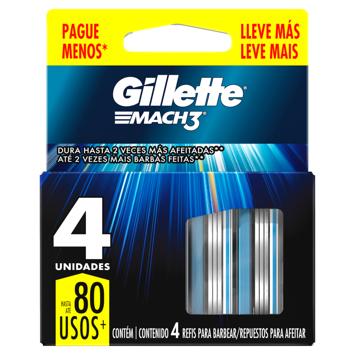 Carga de Aparelho para Barbear Gillette Mach3 4 Unidades Leve Mais Pague Menos