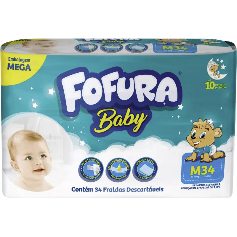 Fralda Descartável Fofura Baby Mega M 34 un