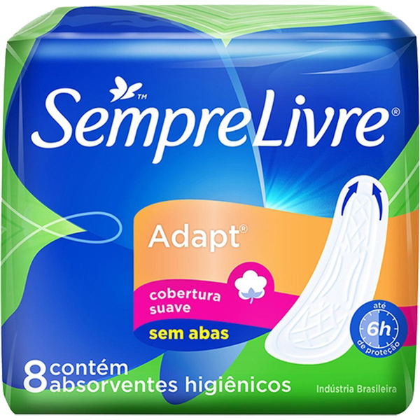 Absorvente Higiênico SEMPRE LIVRE Adapt Sem Abas Cobertura Suave com 8 Unidades