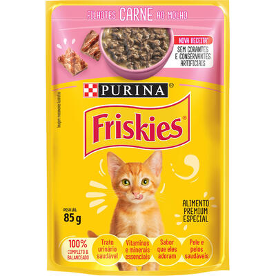 Ração Úmida Purina Friskies para Gatos Filhotes Carne ao molho 85g