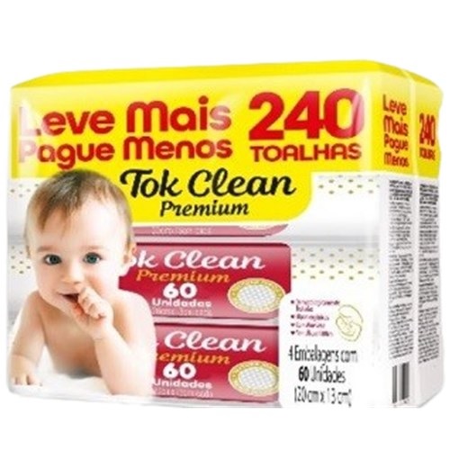 Kit Toalha Umedecida Tok Clean Premium Lv+ Pg- C/4 60 Folhas